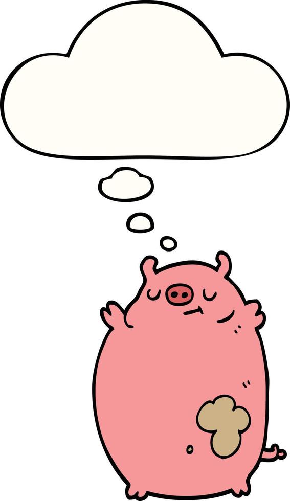 cartoon fat pig and thought bubble vector