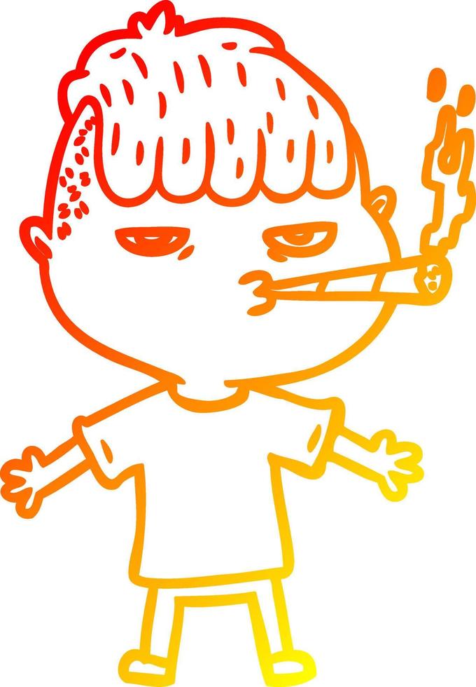 dibujo de línea de gradiente cálido hombre de dibujos animados fumando vector