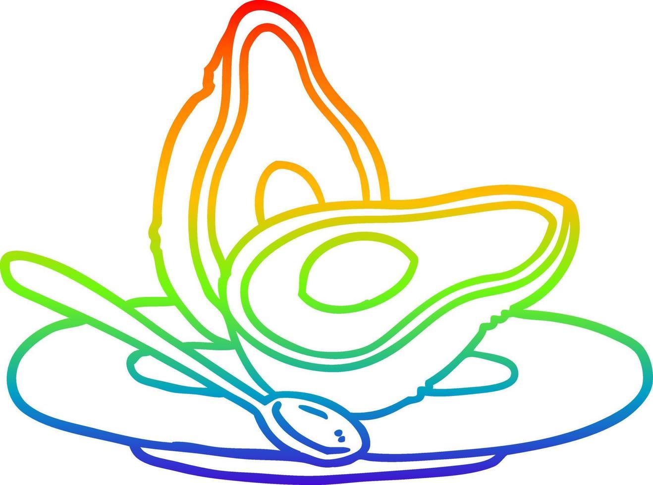 rainbow gradient line drawing halved avocado vector
