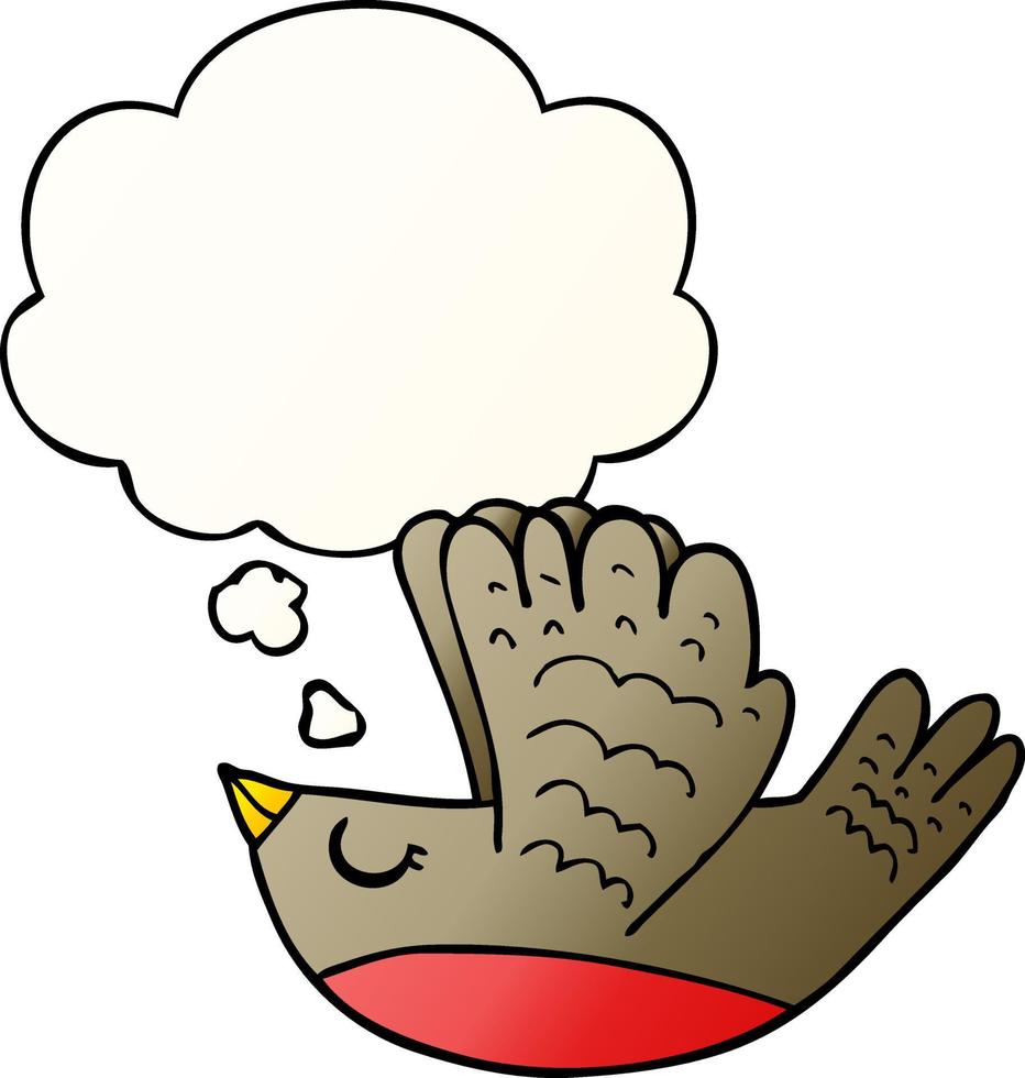 cartoon flying bird and thought bubble in smooth gradient style vector