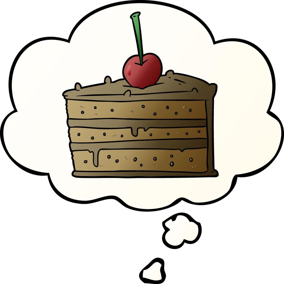 cartoon chocolate cake and thought bubble in smooth gradient style vector