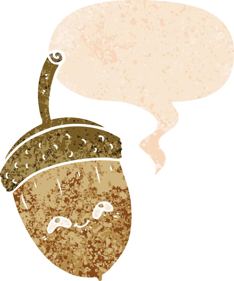 cartoon acorn and speech bubble in retro textured style vector