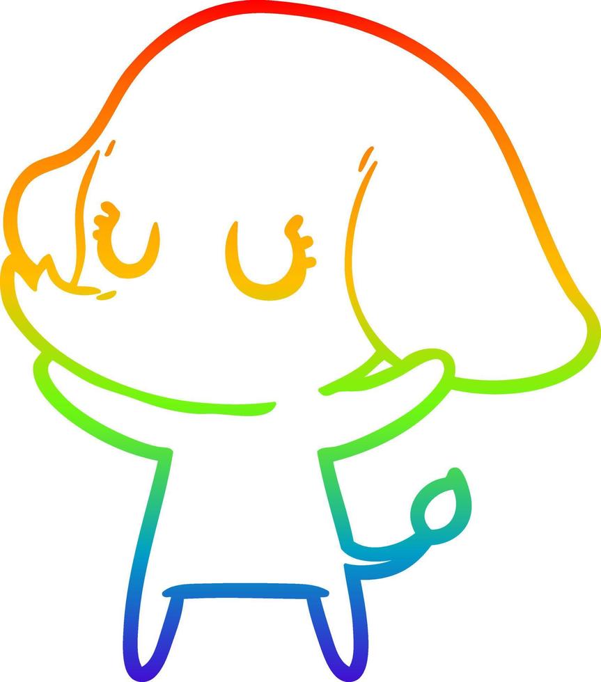 dibujo de línea de gradiente de arco iris lindo elefante de dibujos animados vector