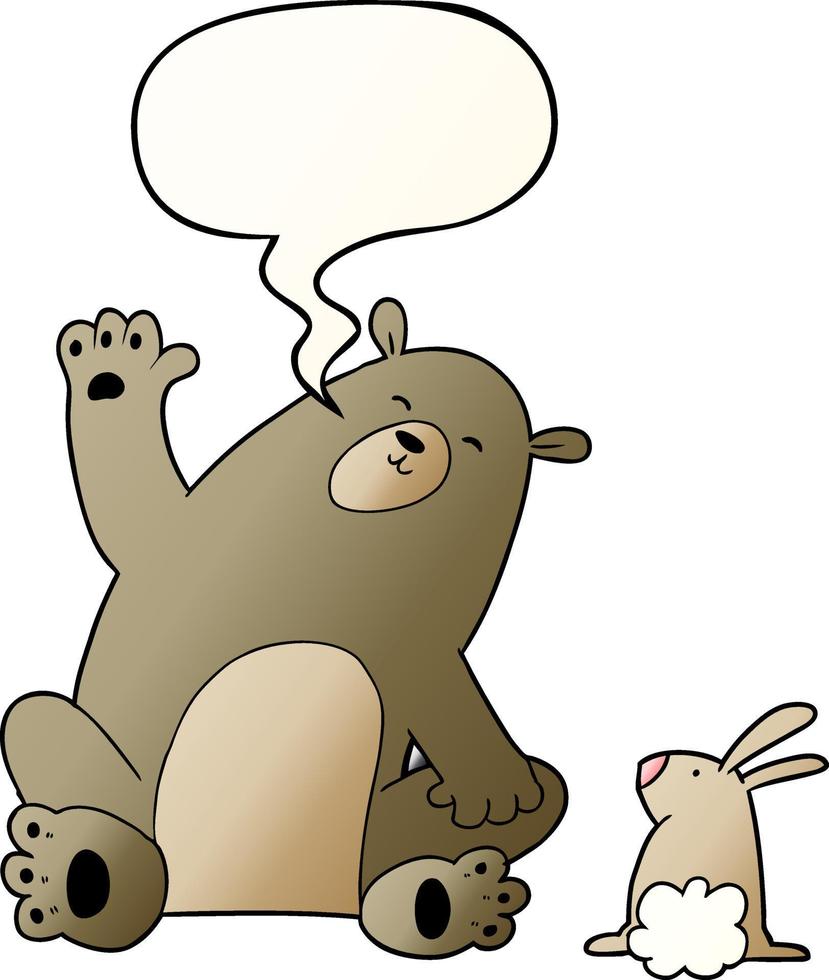 cartoon bear and rabbit friends and speech bubble in smooth gradient style vector