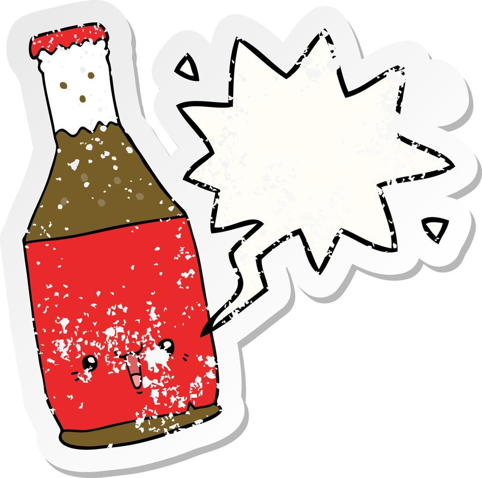 cartoon beer bottle and speech bubble distressed sticker vector