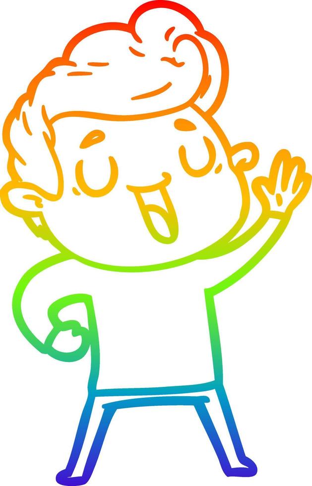 rainbow gradient line drawing happy cartoon man vector