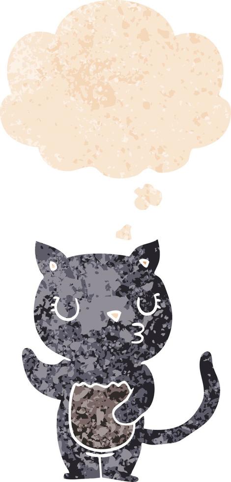 cute cartoon cat and thought bubble in retro textured style vector