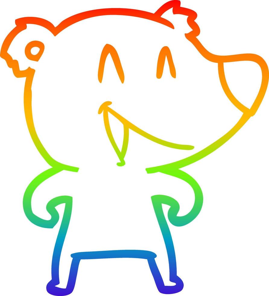 rainbow gradient line drawing laughing bear cartoon vector