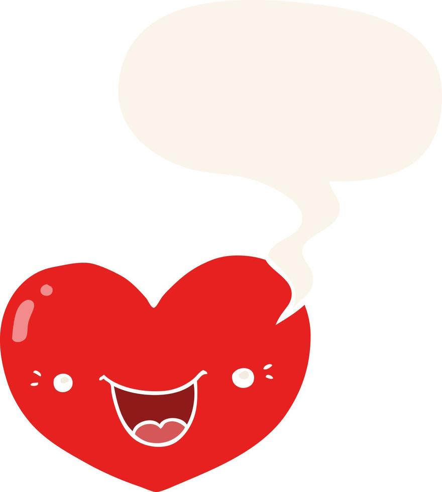 cartoon love heart character and speech bubble in retro style vector