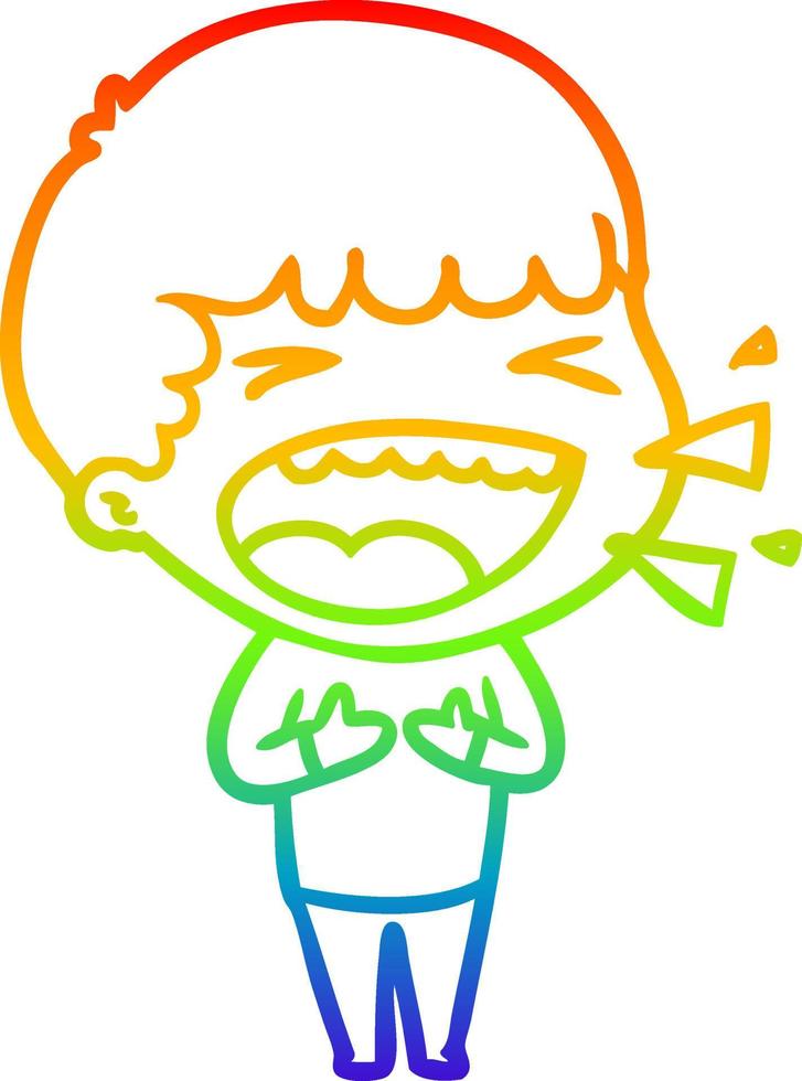 rainbow gradient line drawing cartoon laughing man vector