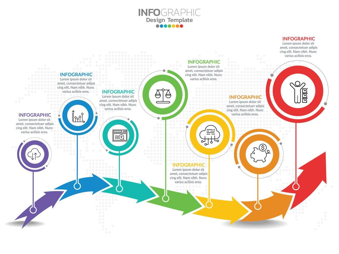 Infographic template design with 6 color options. vector