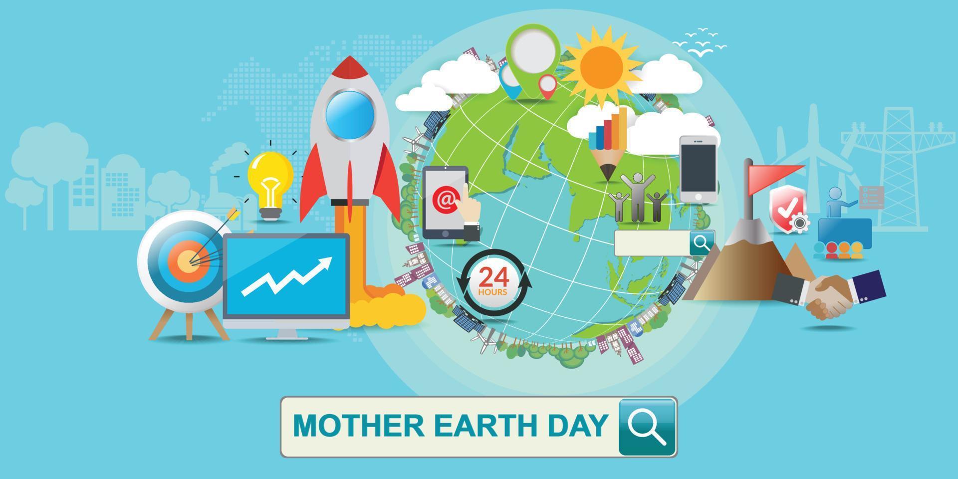 Mother earth day infographic concept with globe and green. World environment day. vector