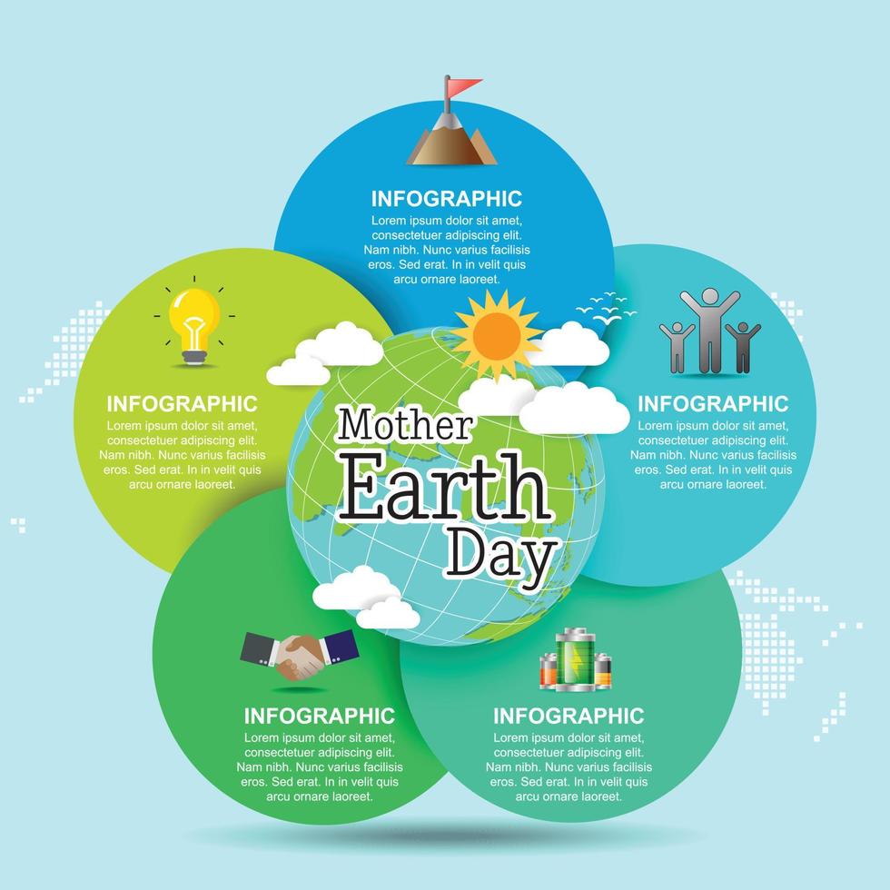 concepto infográfico del día de la madre tierra con globo y verde. día Mundial del Medio Ambiente. vector