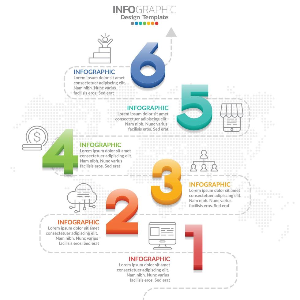 Diseño de plantilla infográfica con 6 opciones de color. vector