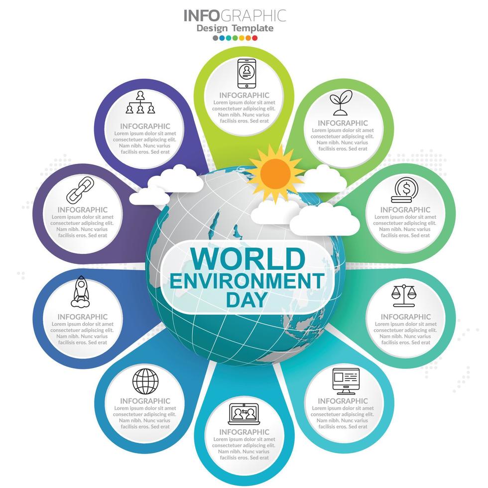 concepto infográfico del día de la madre tierra con globo y verde. día Mundial del Medio Ambiente. vector