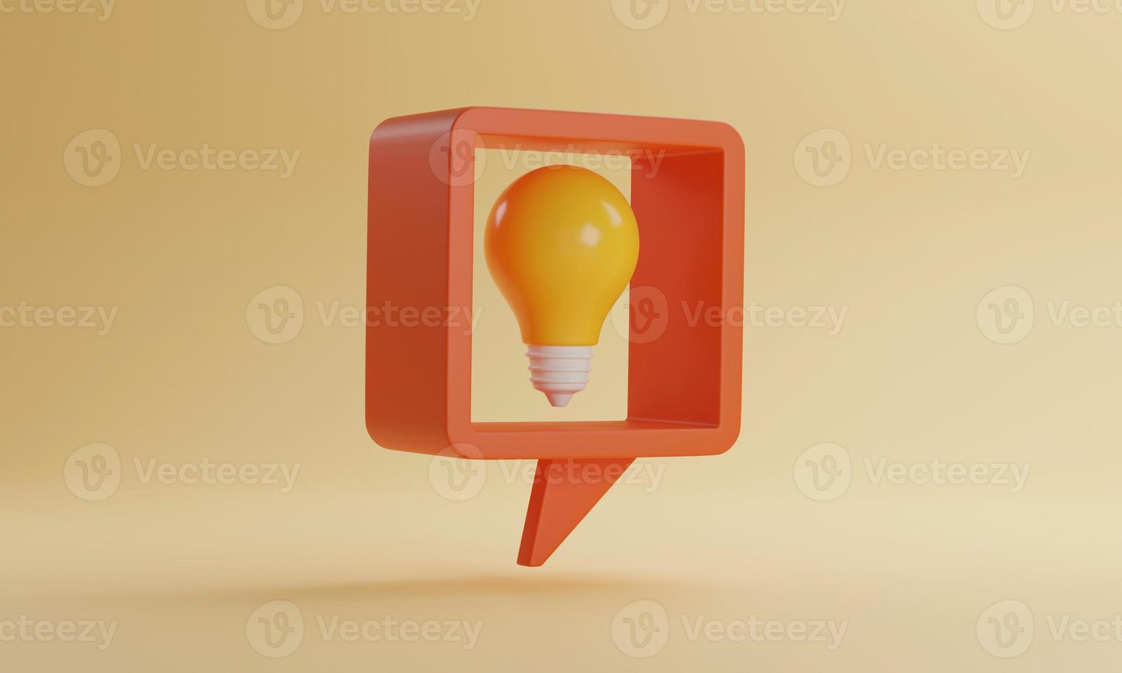 Light bulb icon in speech bubble on yellow background. photo