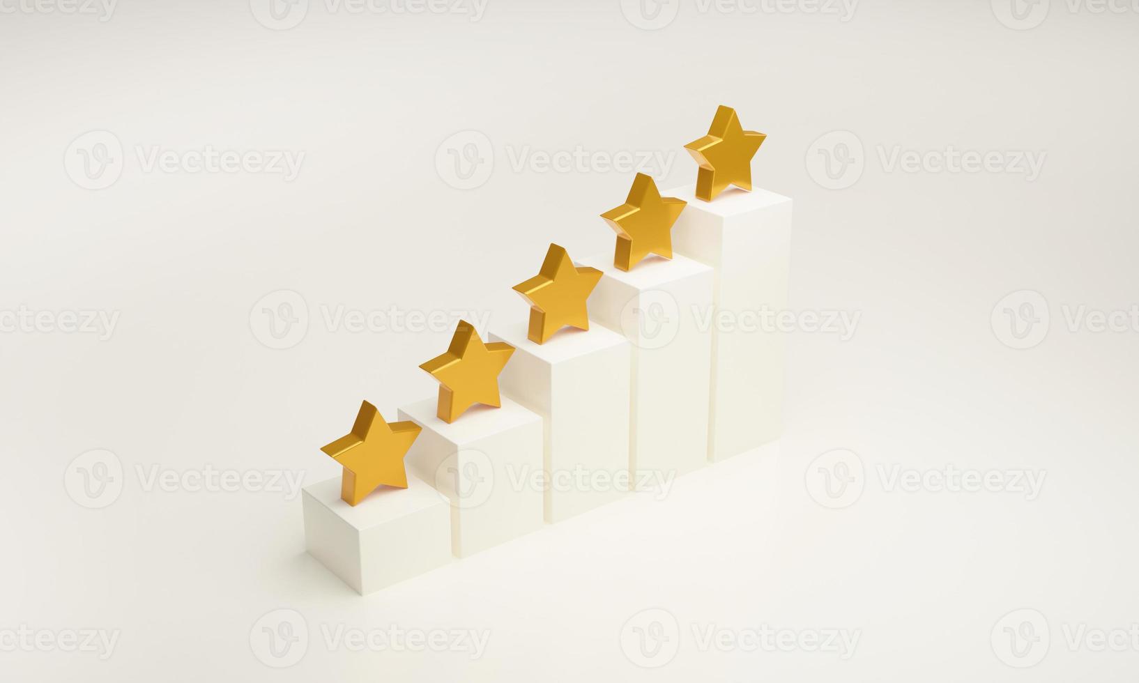 Five star gradient gold star icon on bar graph on white background. photo