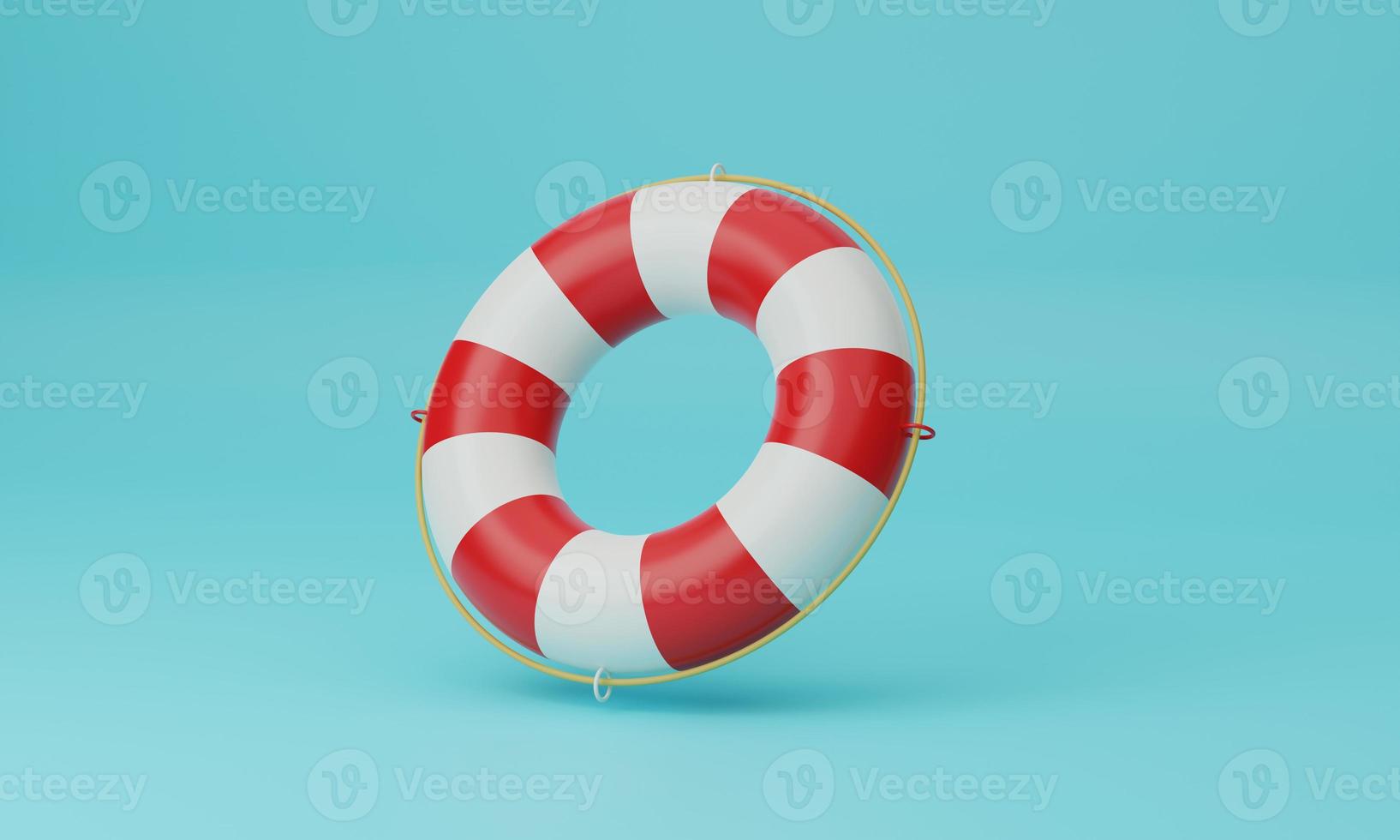 Lifebuoy red and whiet life saving on sea blue background. photo