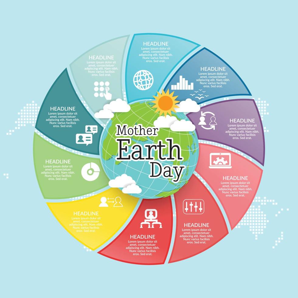 Mother earth day infographic concept with globe and green. World environment day. vector