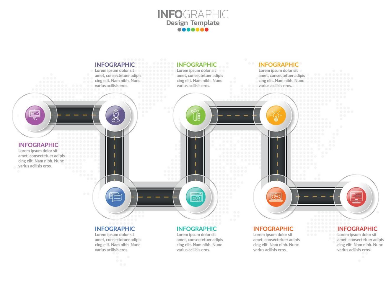 Infographic template design with 6 color options. vector