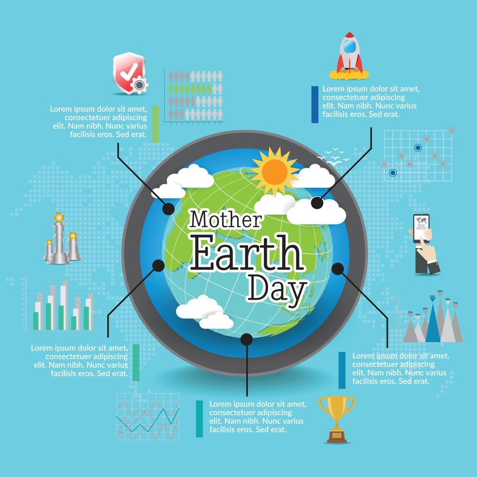 concepto infográfico del día de la madre tierra con globo y verde. día Mundial del Medio Ambiente. vector