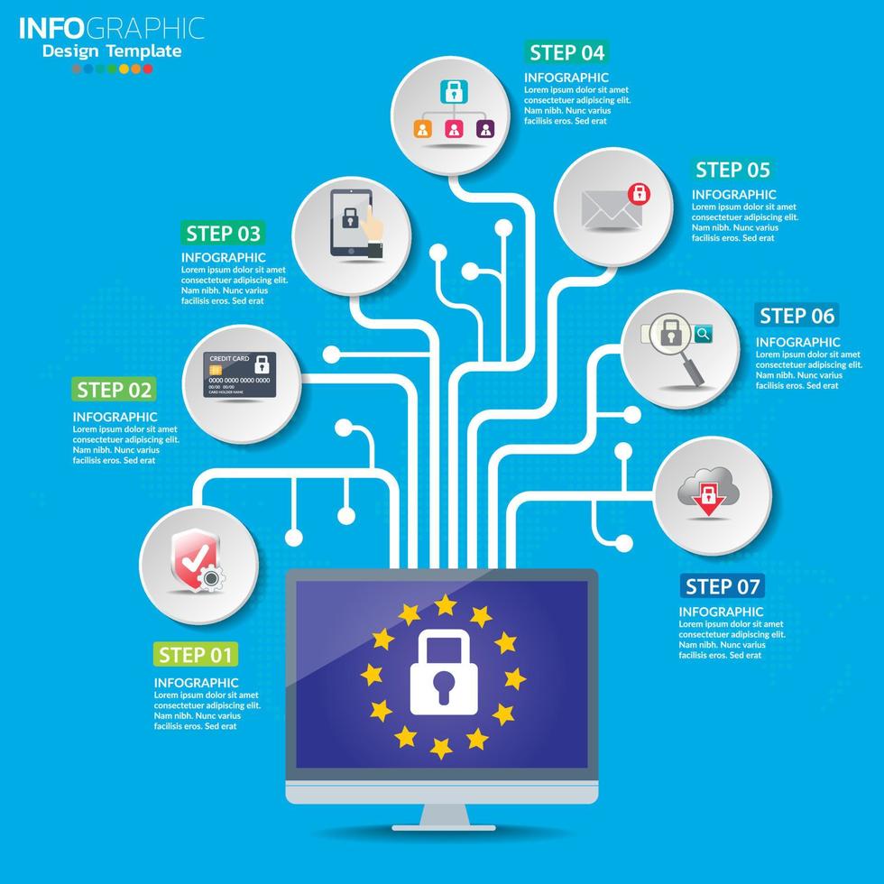 Infographic GDPR security concept with 5 options or steps. vector