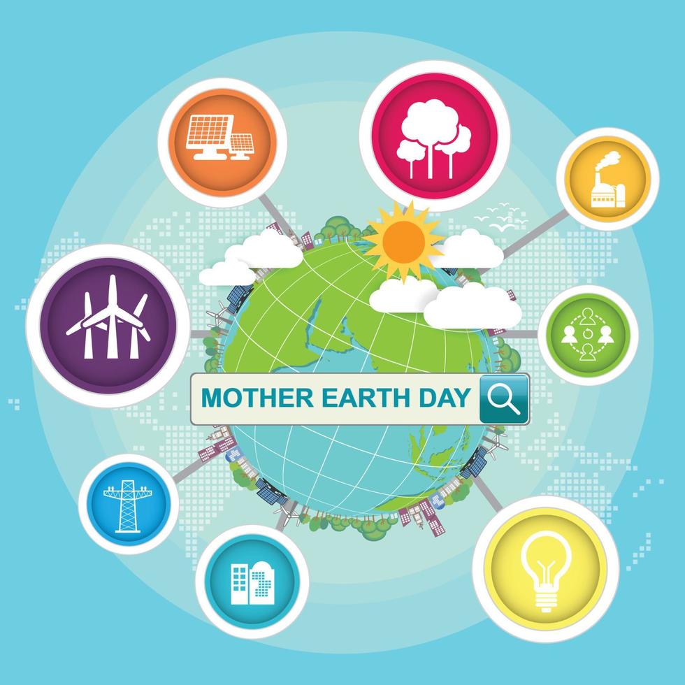 concepto del día de la madre tierra con globo y verde. día Mundial del Medio Ambiente. vector