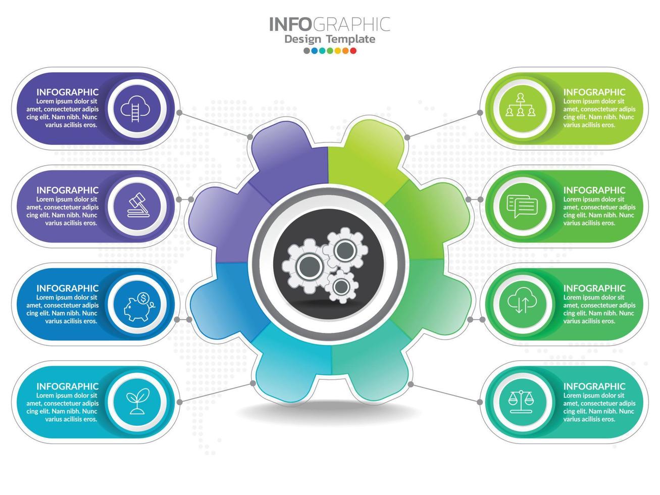 Infographic template design with 6 color options. vector