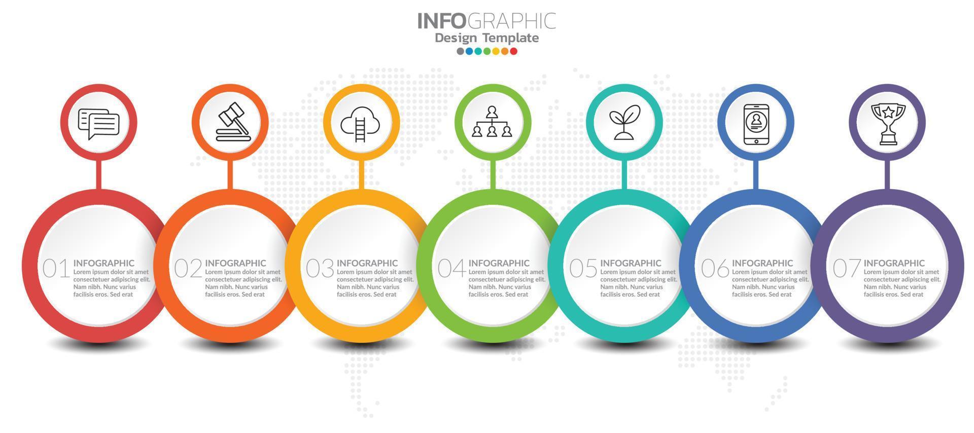 Infographic template design with 7 color options. vector