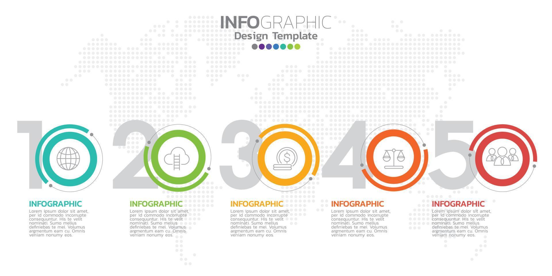 Infographic template design with 5 color options. vector