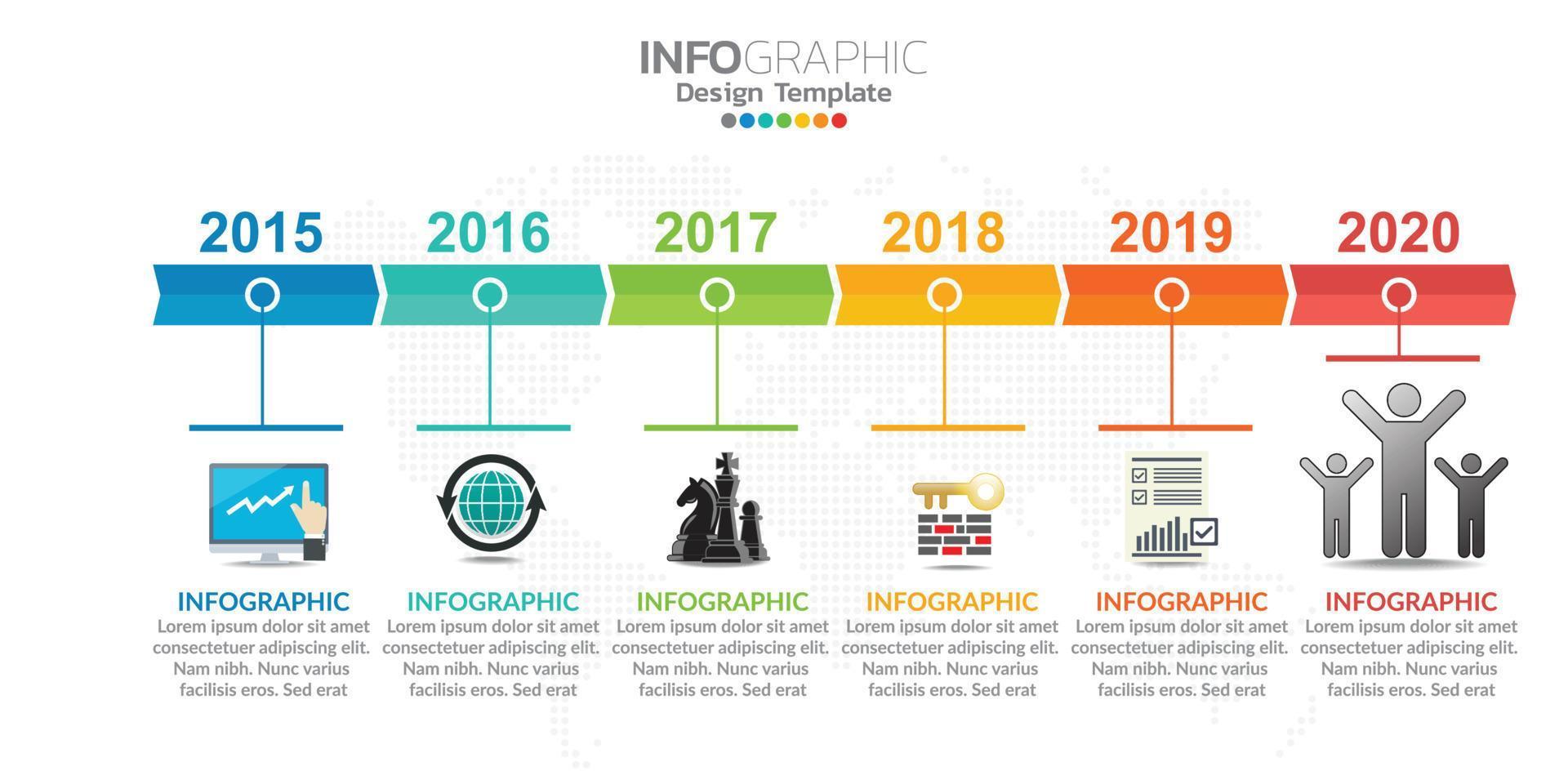 diseño de plantilla infográfica de línea de tiempo con 6 opciones de color. vector