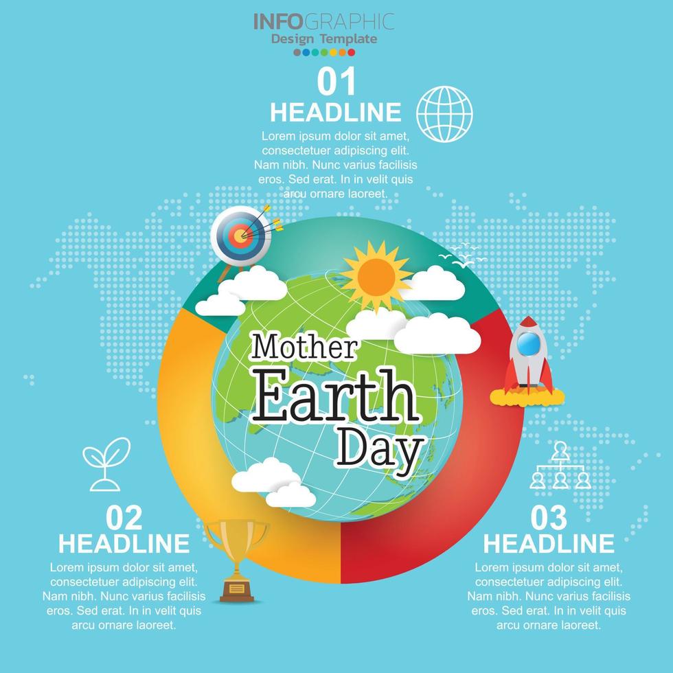 concepto infográfico del día de la madre tierra con globo y verde. día Mundial del Medio Ambiente. vector