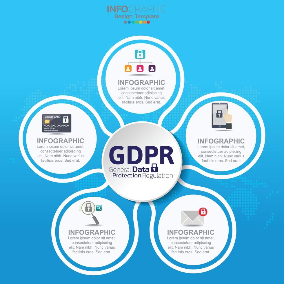 Infographic GDPR security concept with 5 options or steps. vector