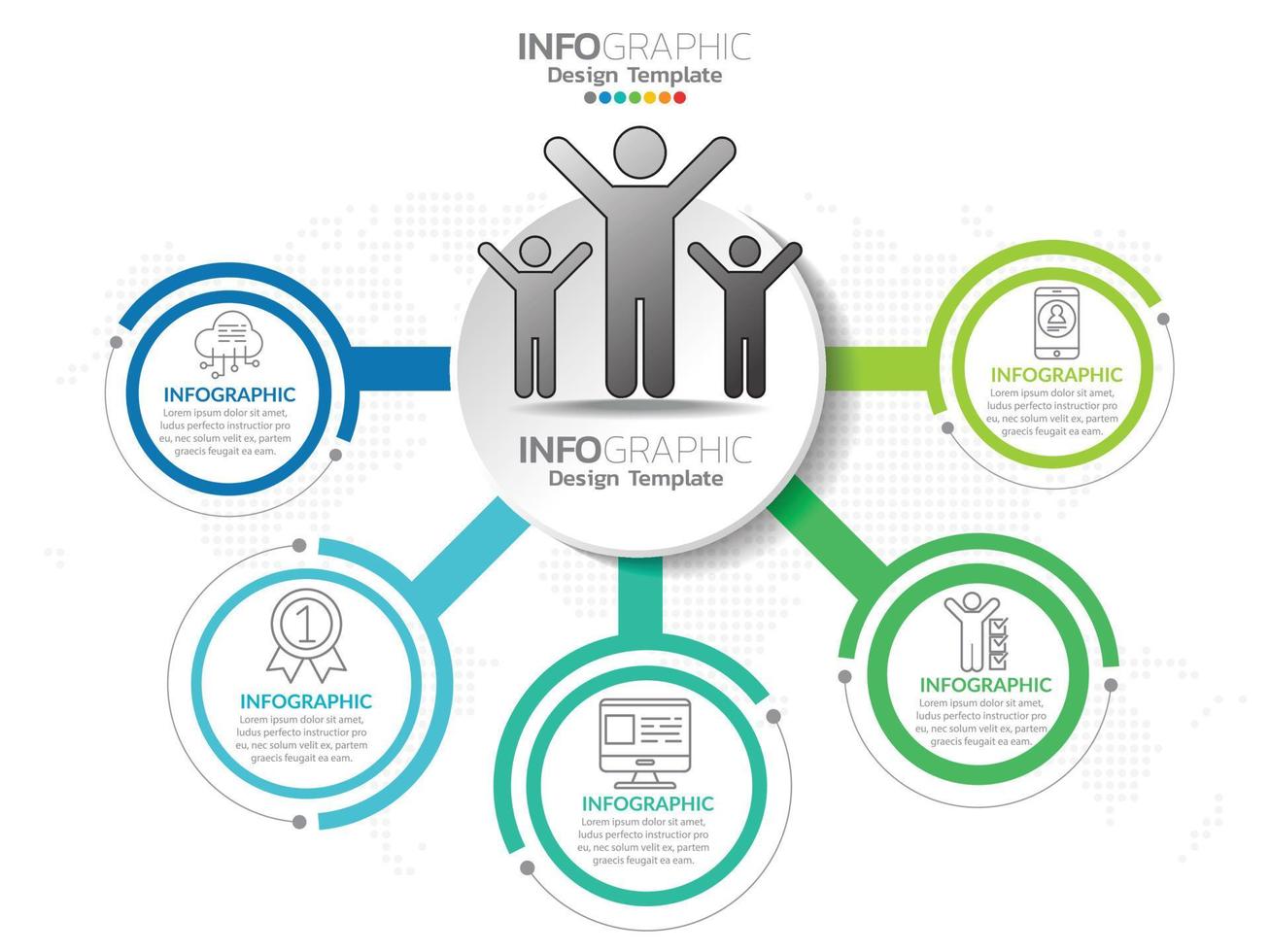 Infographic template design with 6 color options. vector