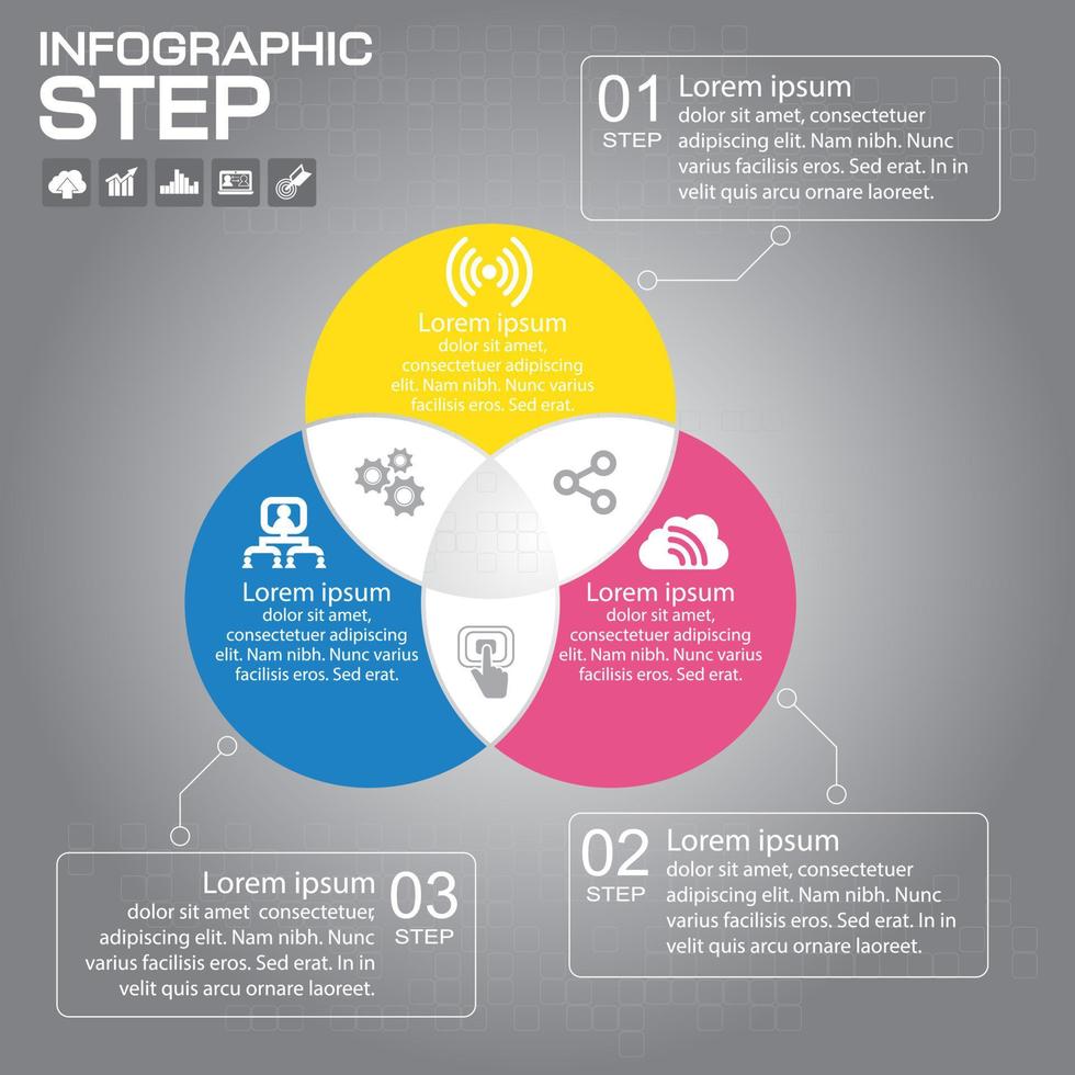 Flat business presentation vector slide template with venn diagram