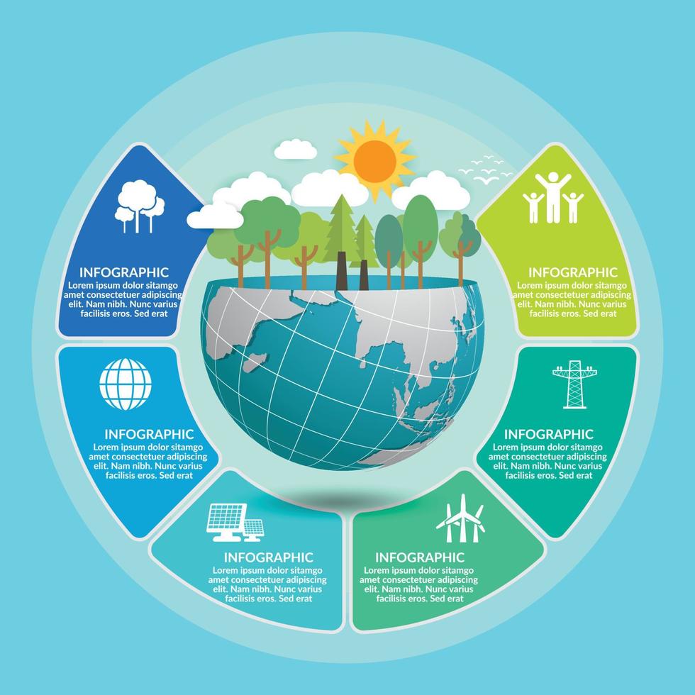 Mother earth day infographic concept with globe and green. World environment day. vector