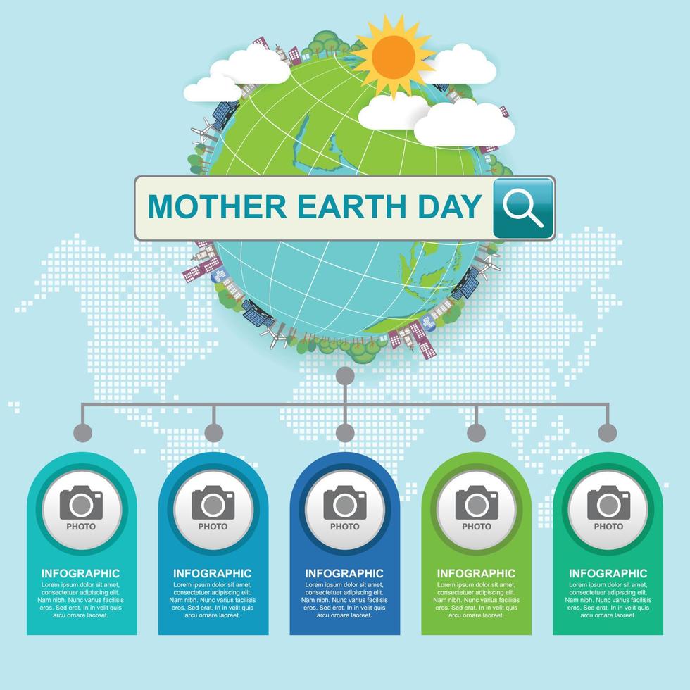 Mother earth day infographic concept with globe and green. World environment day. vector