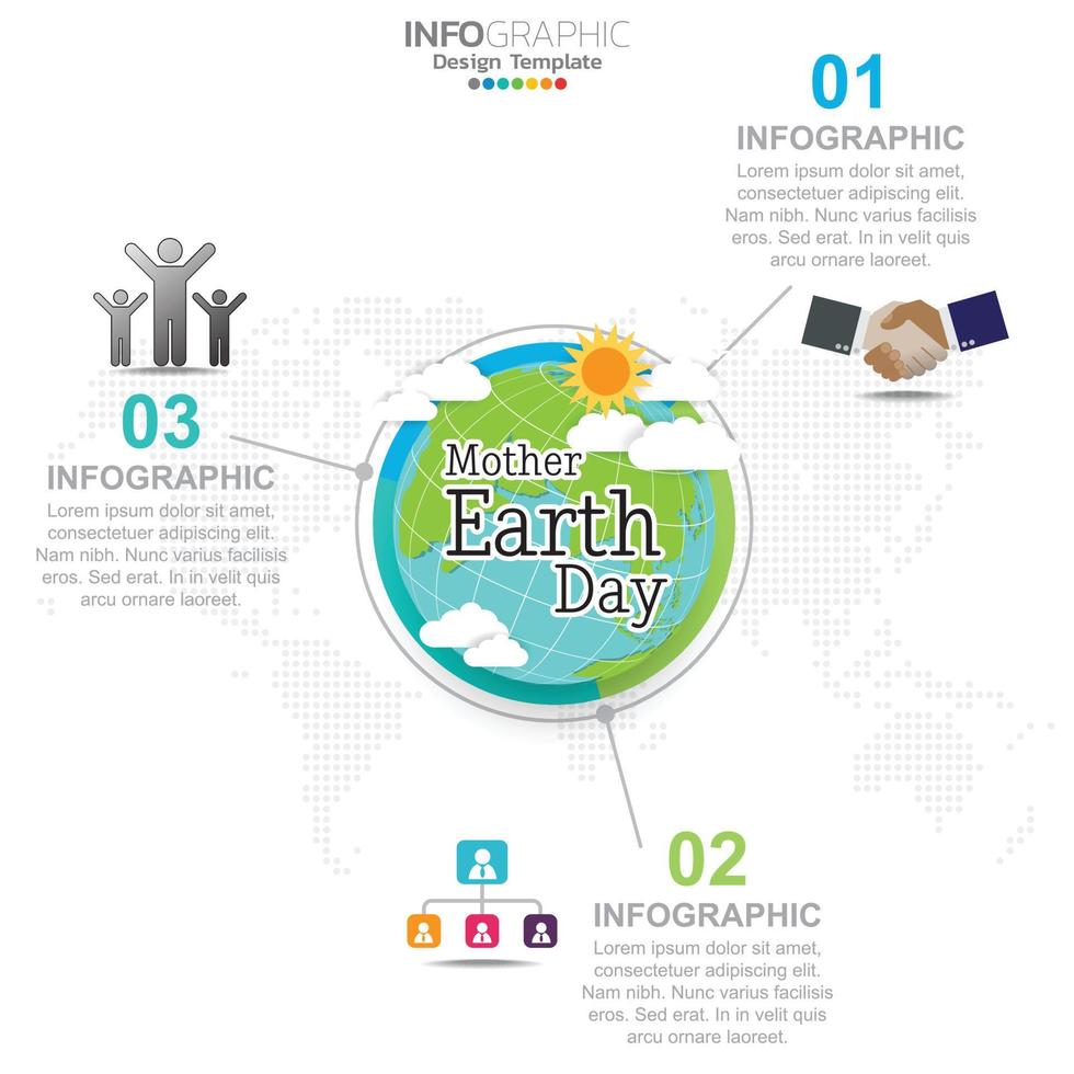 concepto infográfico del día de la madre tierra con globo y verde. día Mundial del Medio Ambiente. vector