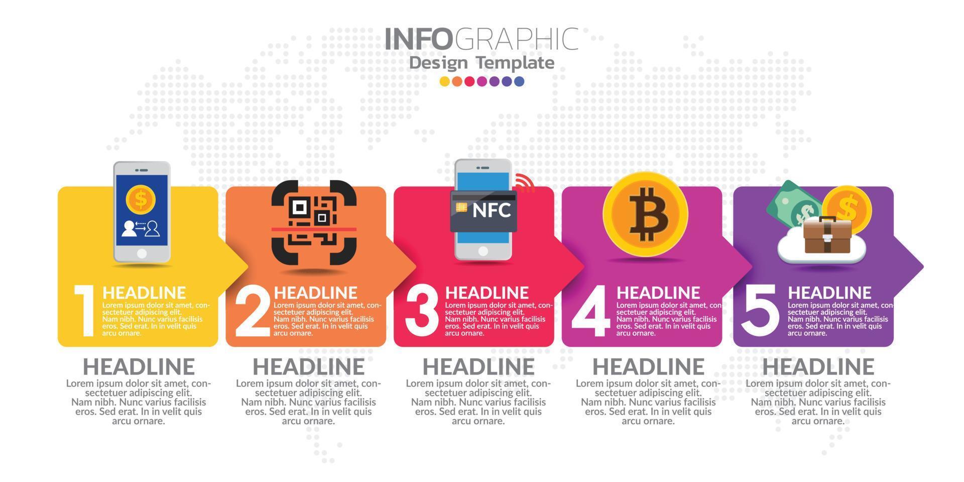 Infographic GDPR security concept with 5 options or steps. vector