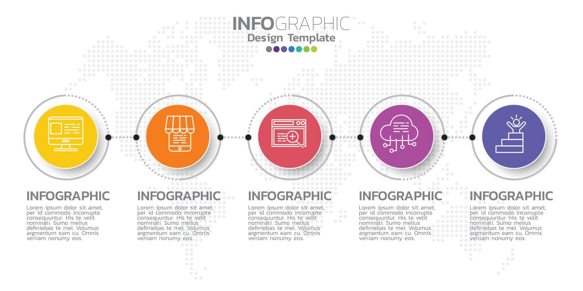 Infographic template design with 5 color options. vector