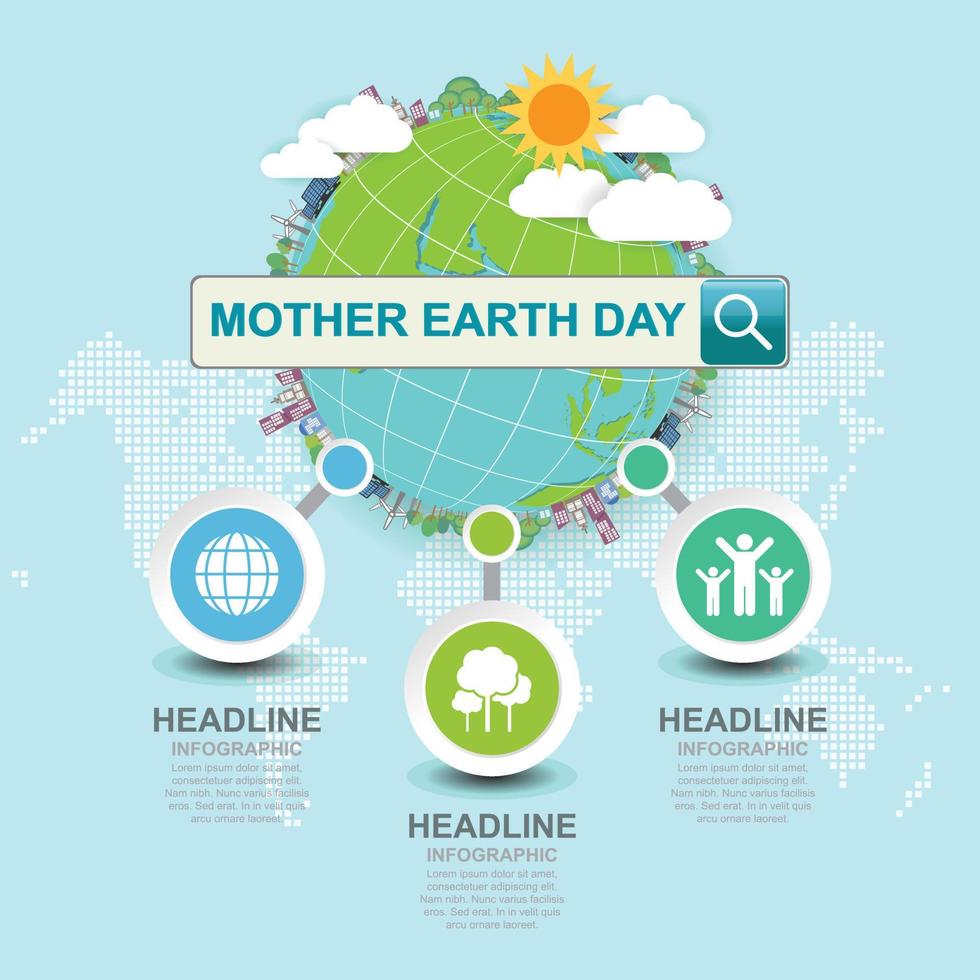 Mother earth day infographic concept with globe and green. World environment day. vector