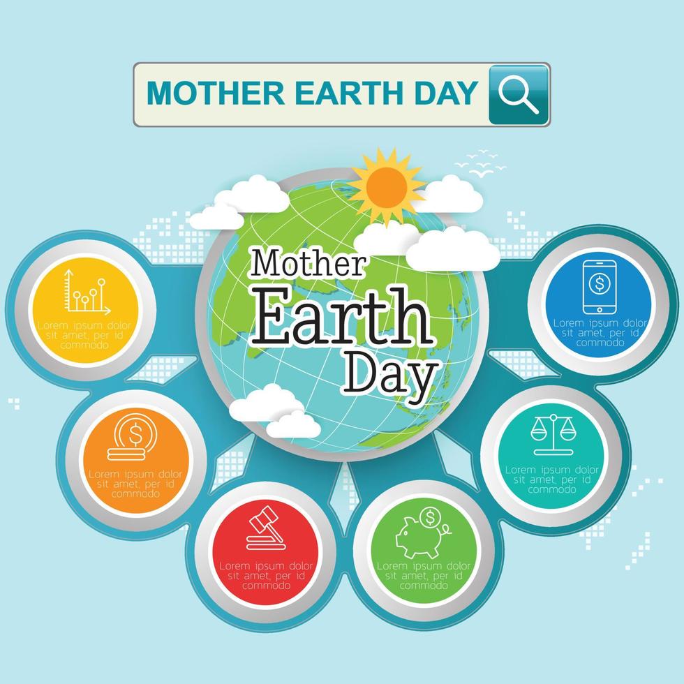 Mother earth day infographic concept with globe and green. World environment day. vector