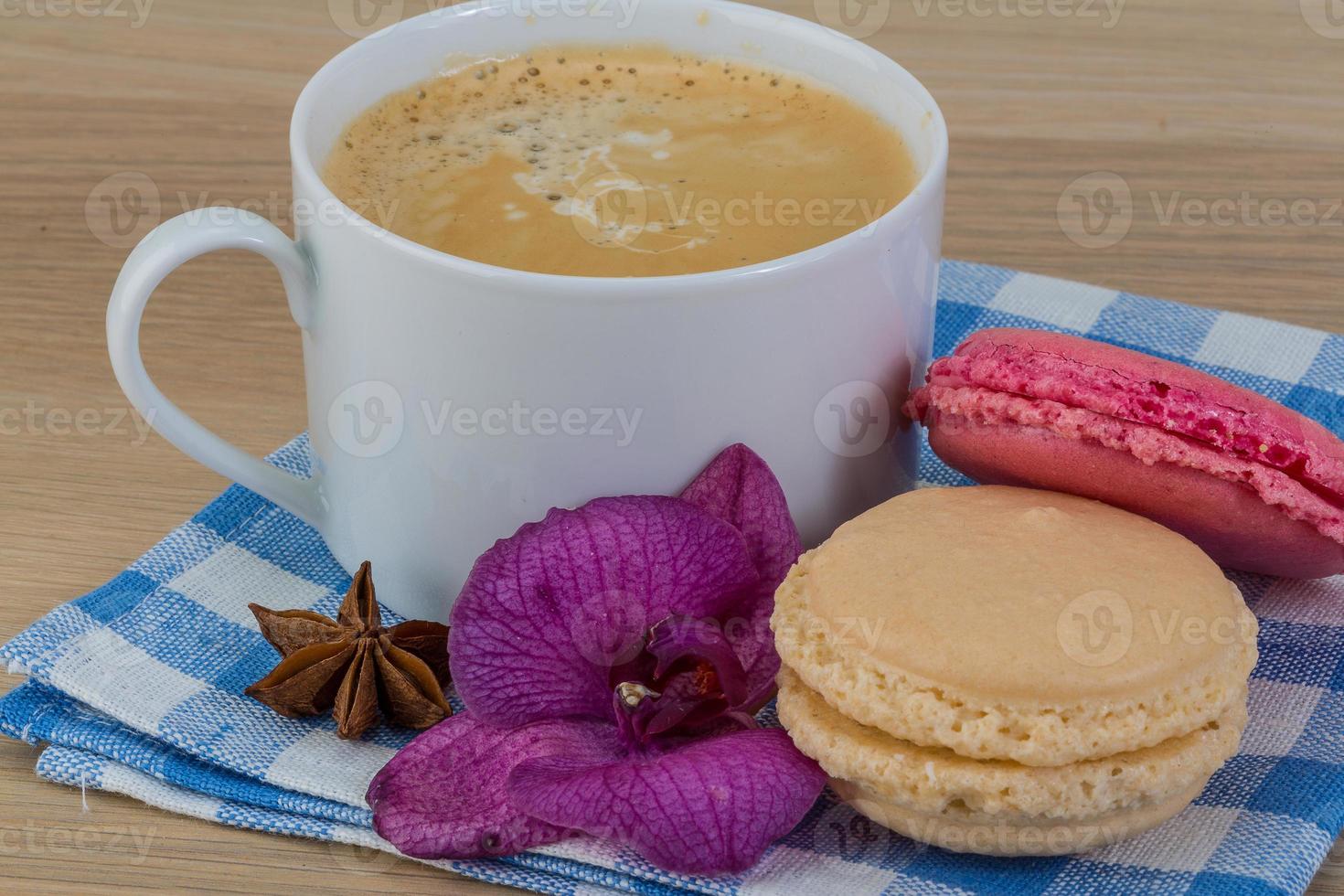 Capuccino with macaroons photo