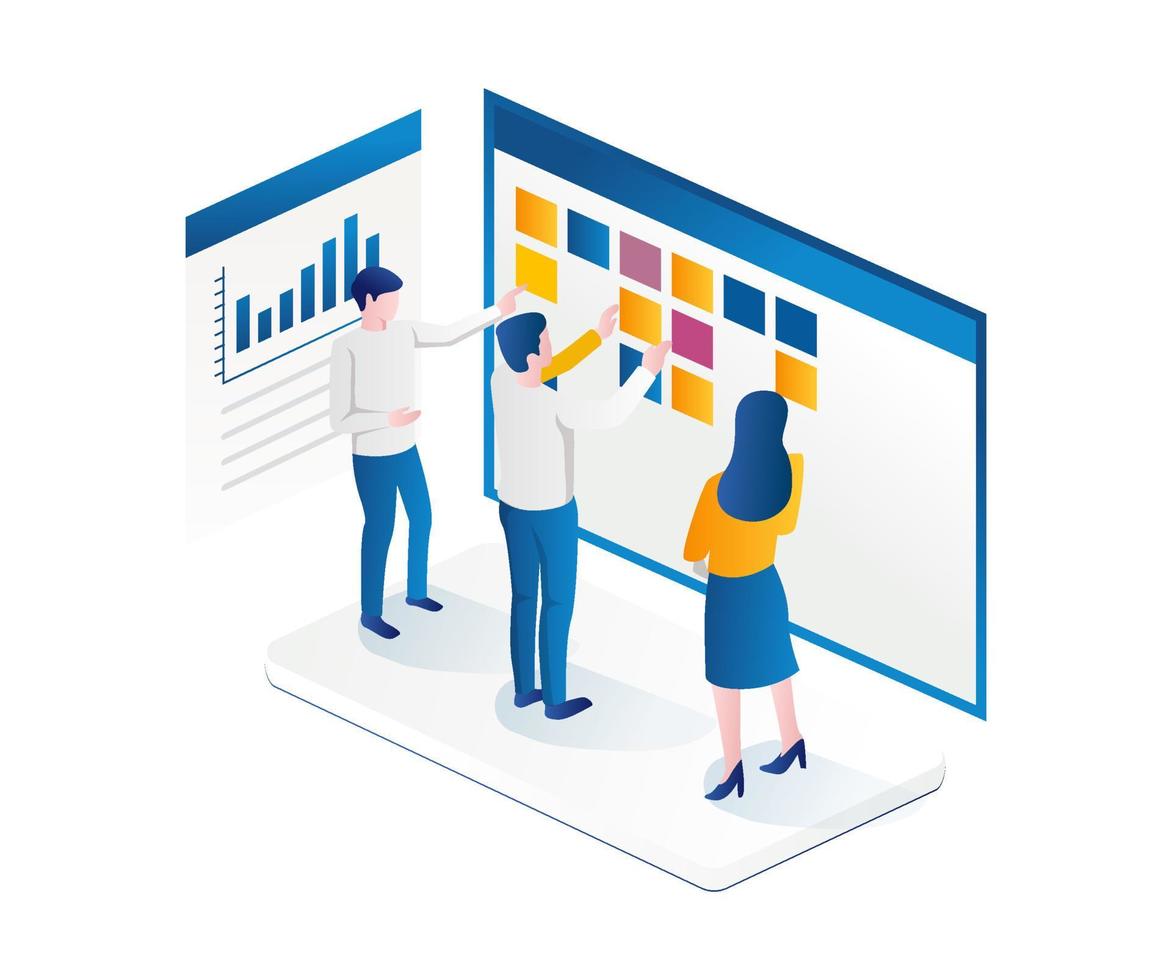 The team creating a schedule with a scrum board vector