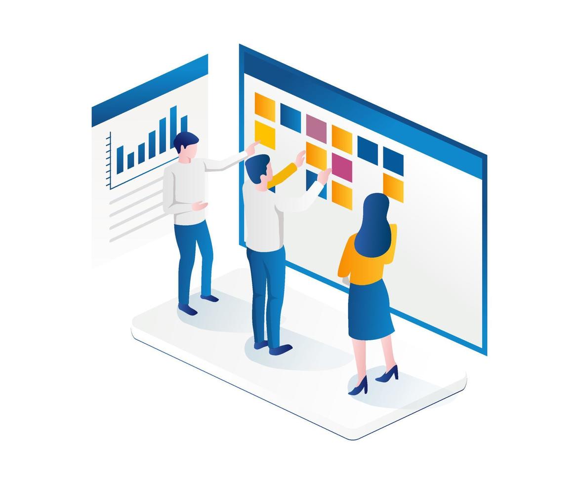 el equipo creando un horario con un tablero de scrum vector