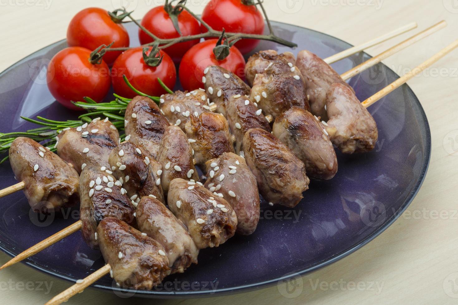 Grilled chicken hearts barbecue photo