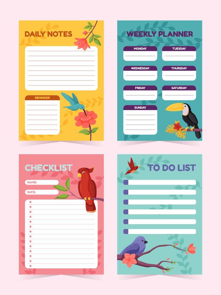 Journal Template With Birds And Floral Elements vector