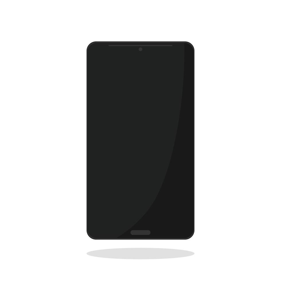 Realistic black smartphone with dark screen, menu button and camera on phone, vector illustration