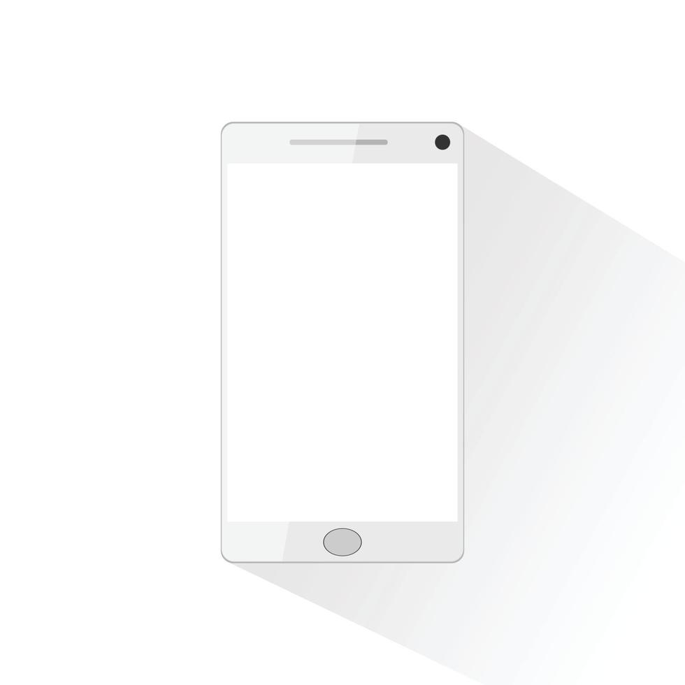 Realistic white smartphone with isolated screen, menu button and camera on phone, vector illustration