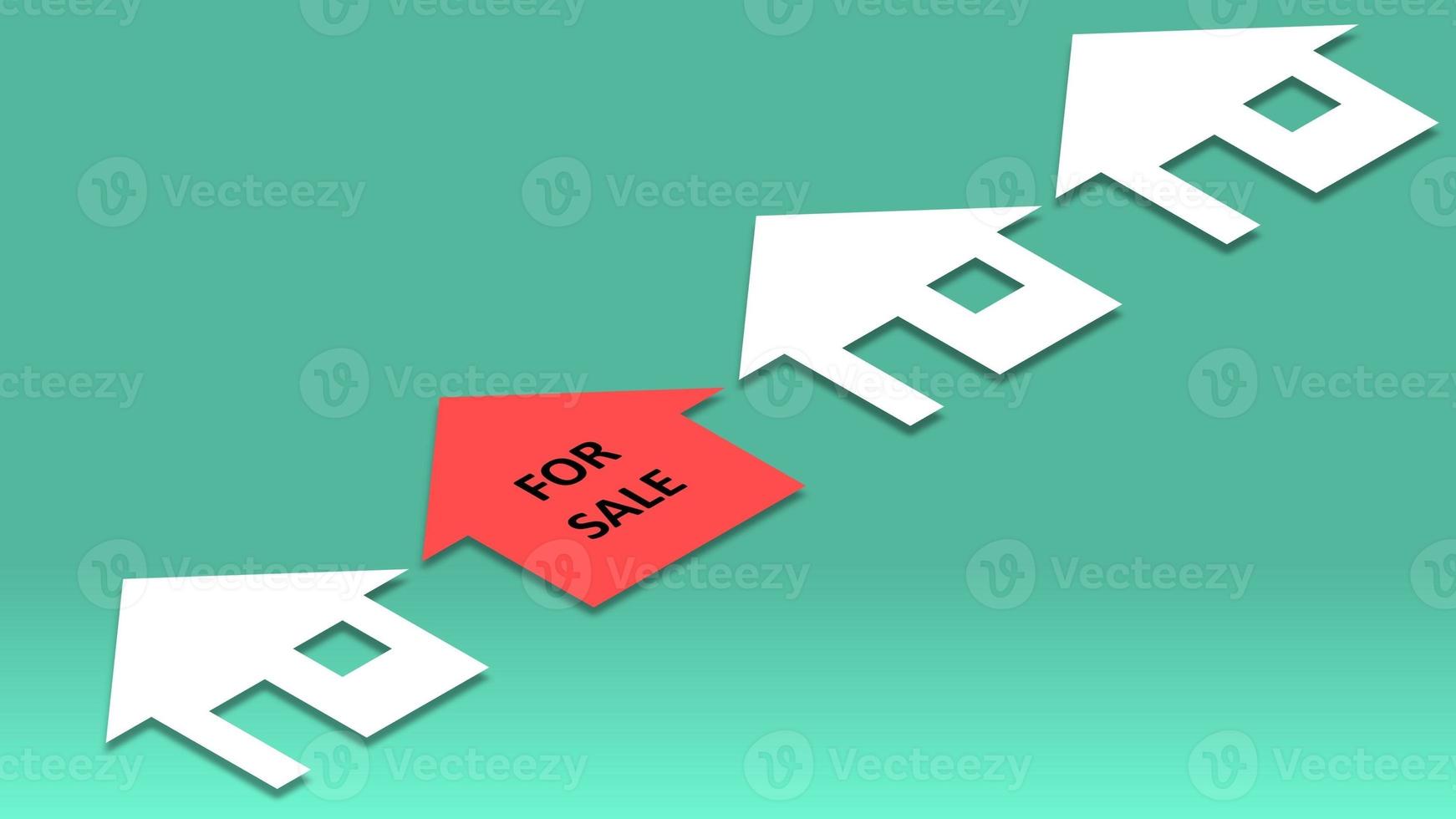 for sale sign house icon isolated on green background. 3D Rendering photo